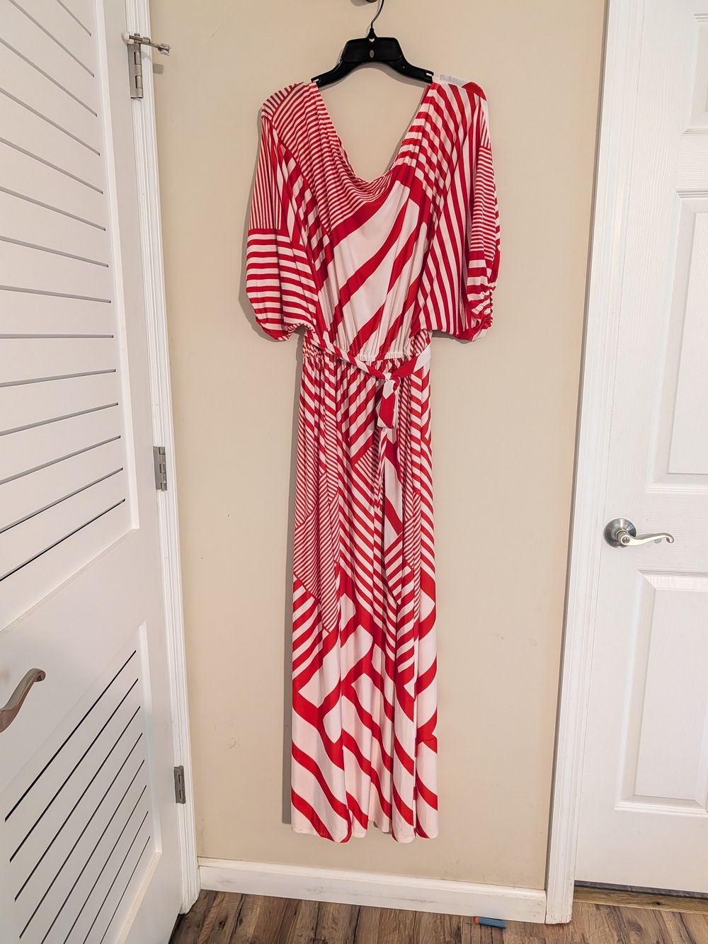Red & White Striped Maxi Dress with Belt